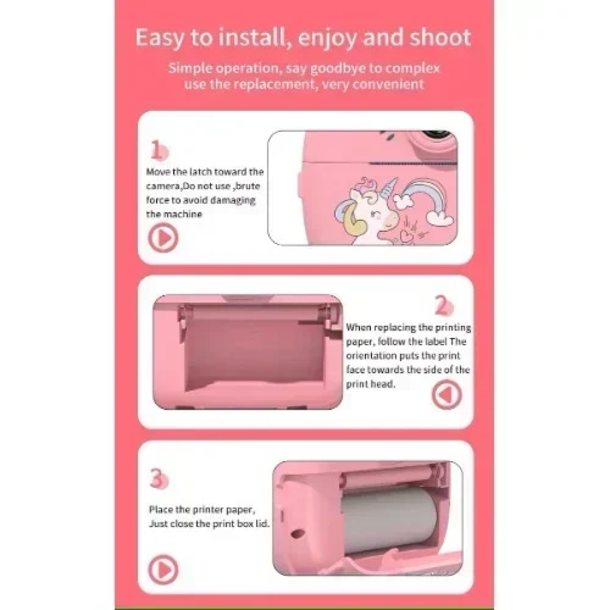 Ψηφιακή Παιδική Φωτογραφική Μηχανή στιγμιαίας εκτύπωσης με Αξεσουάρ Baby Unicorn Ροζ