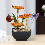 Επιτραπέζιο Συντριβάνι Feng Shui με Λωτούς, Πεταλούδα, Πασχαλίτσα και Τρεχούμενο Νερό