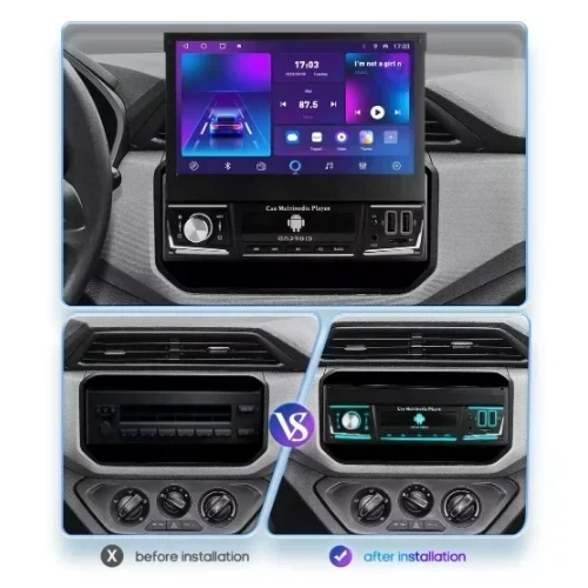 Ηχοσύστημα Αυτοκινήτου (Bluetooth/USB/WiFi/GPS) με Xειροκίνητη Αναδιπλούμενη Οθόνη Αφής 7" 12V Android 1Din 4+64G