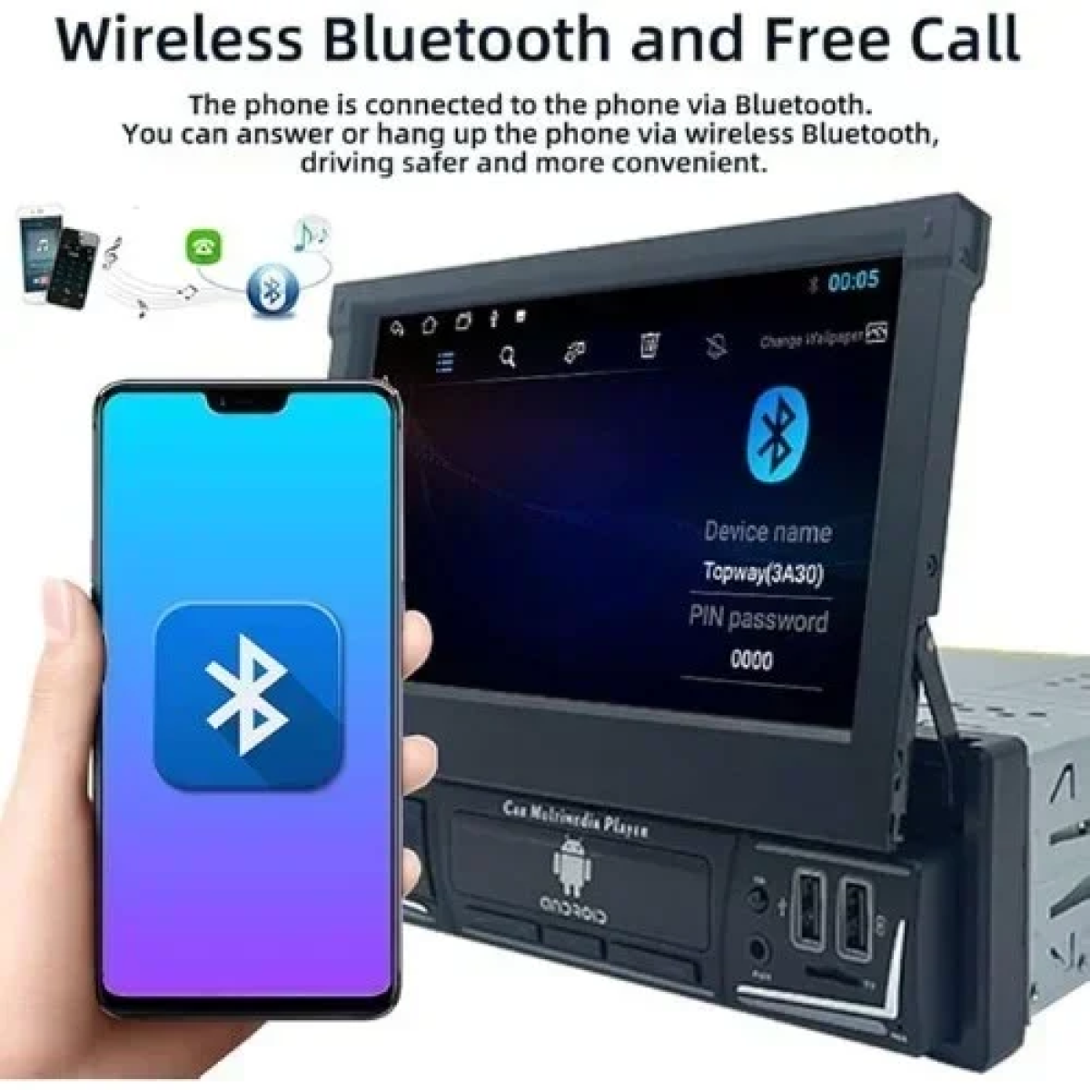 Ηχοσύστημα Αυτοκινήτου (Bluetooth/USB/WiFi/GPS) με Xειροκίνητη Αναδιπλούμενη Οθόνη Αφής 7" 12V Android 1Din 4+64G