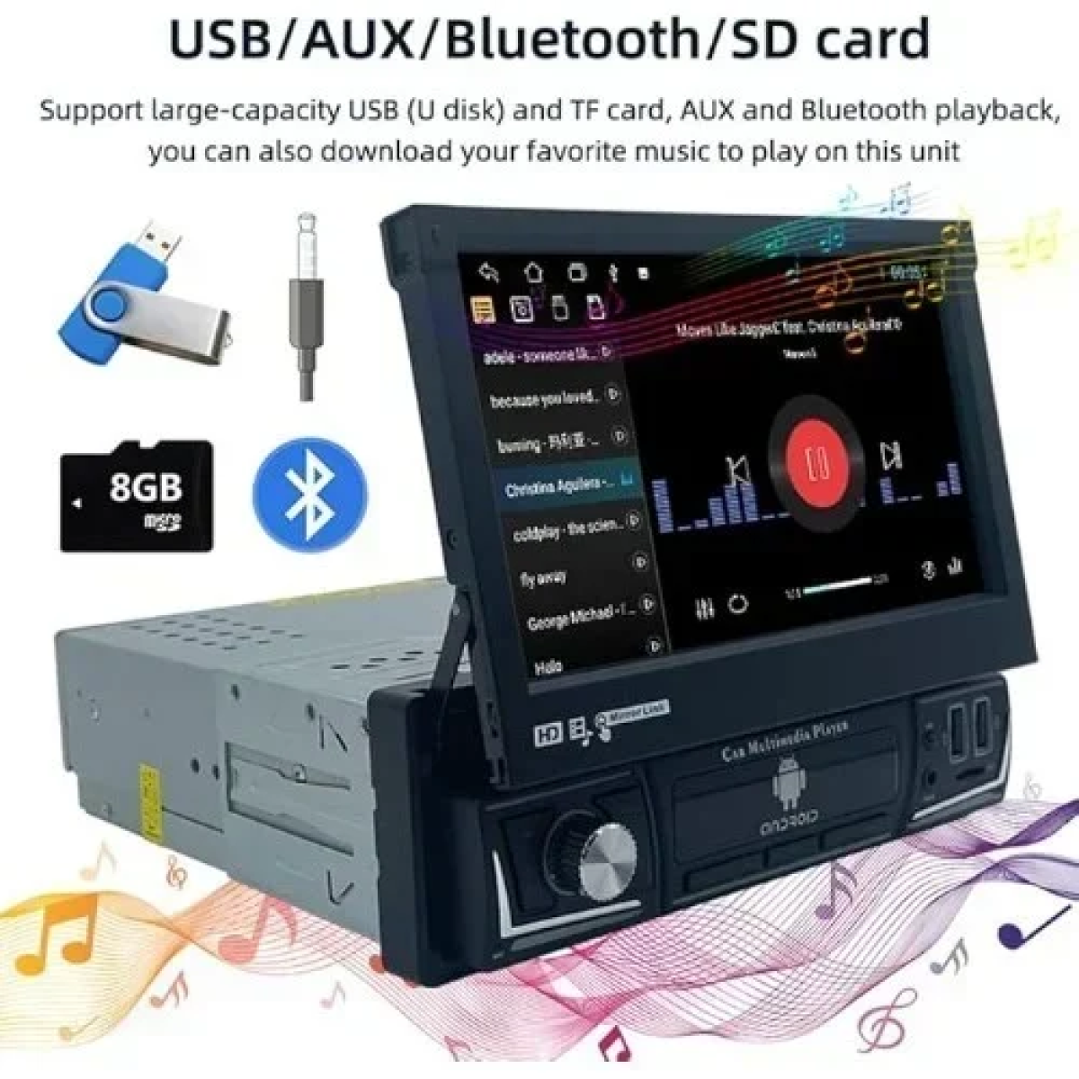 Ηχοσύστημα Αυτοκινήτου (Bluetooth/USB/WiFi/GPS) με Xειροκίνητη Αναδιπλούμενη Οθόνη Αφής 7" 12V Android 1Din 4+64G