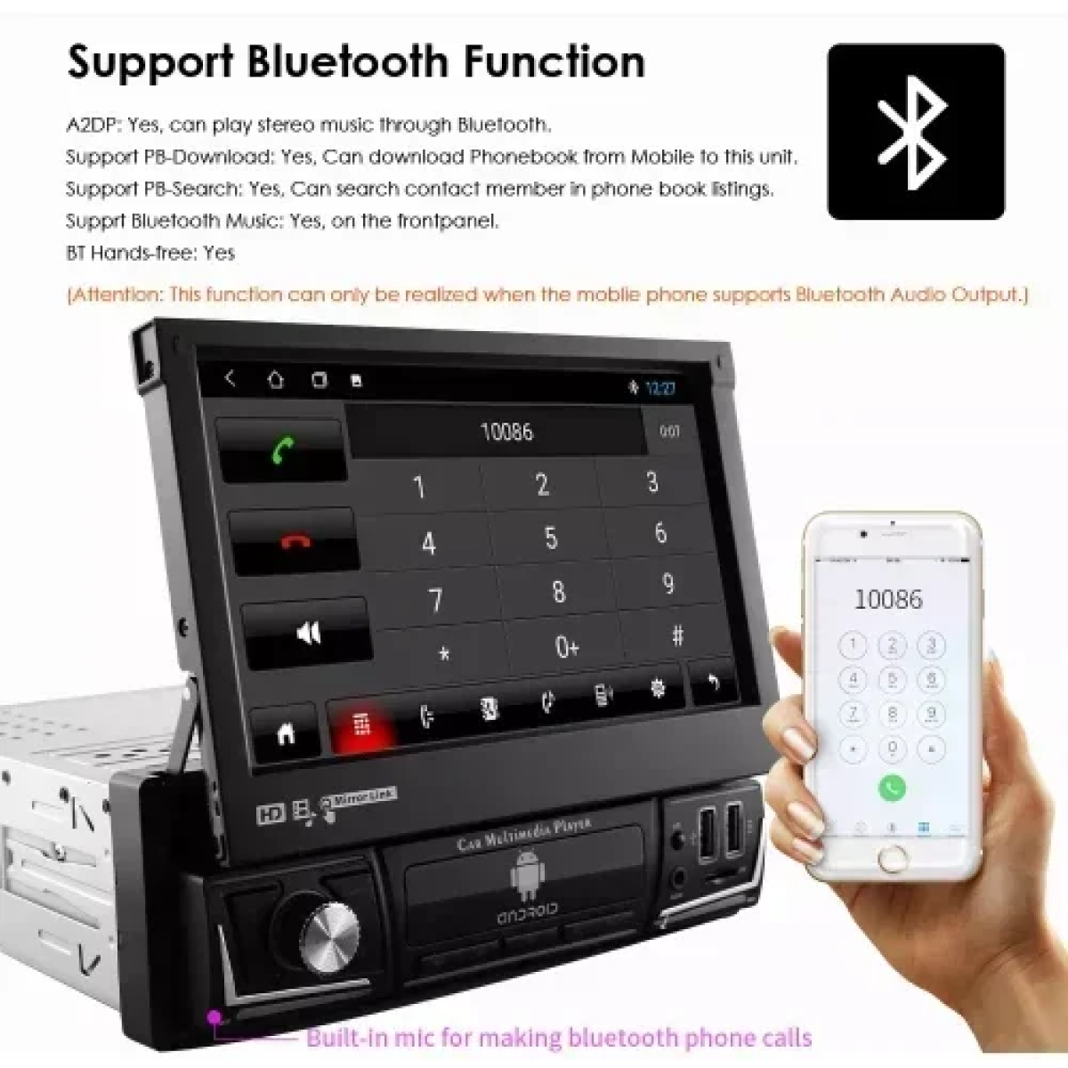 Ηχοσύστημα Αυτοκινήτου (Bluetooth/USB/WiFi/GPS) με Xειροκίνητη Αναδιπλούμενη Οθόνη Αφής 7" 12V Android 1Din 4+64G