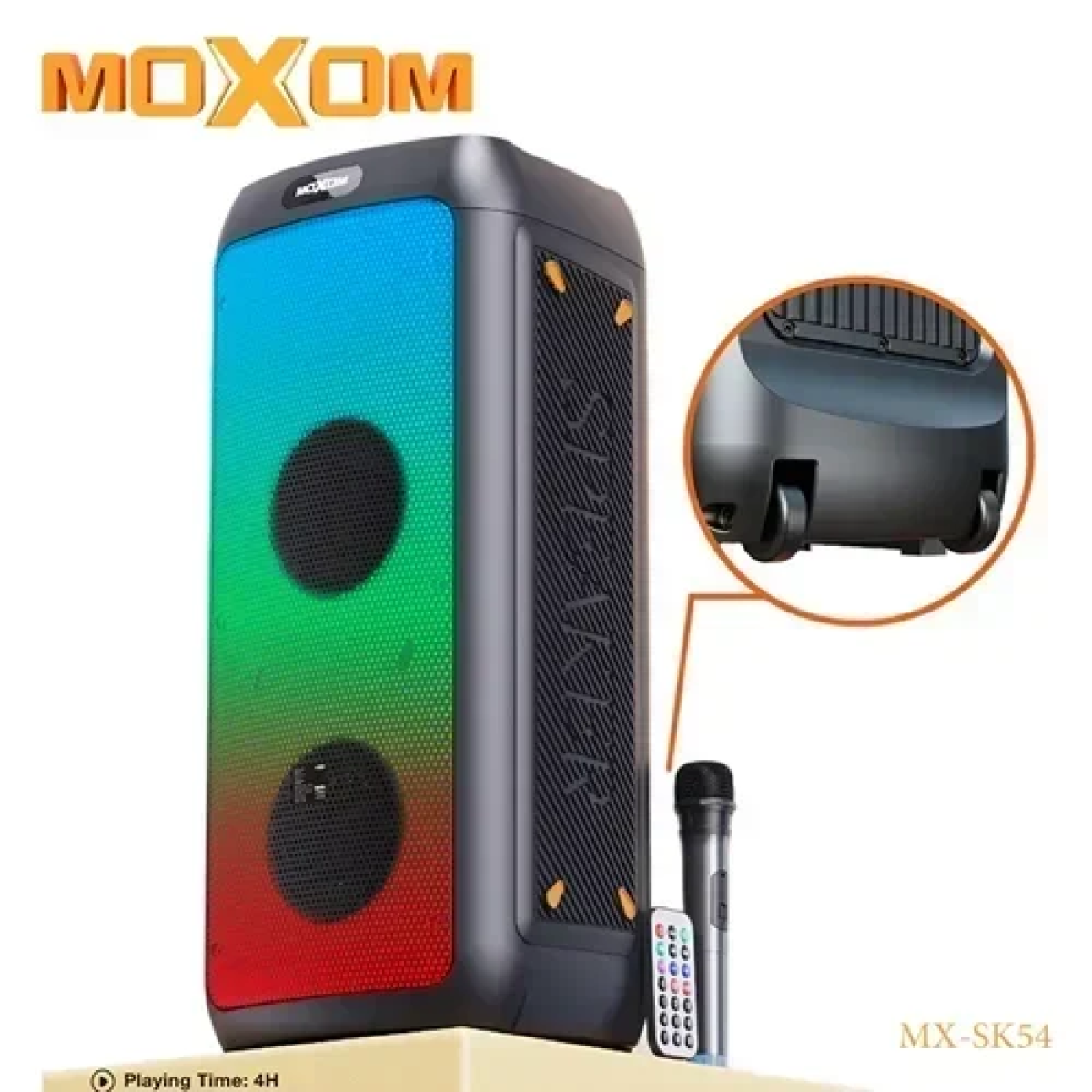 Ασύρματο Bluetooth ηχείο TWS 2×8+3″ 30W με ασύρματο μικρόφωνο & τηλεχειρισμό Moxom 75cm ύψος MX-SK54 – μαύρο - Image 2