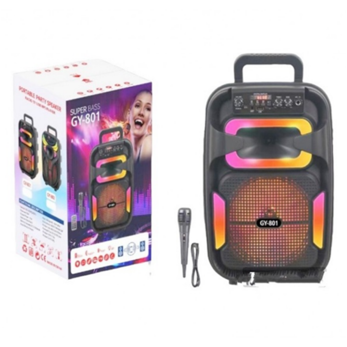 Ασύρματο Φορητό Ηχείο Bluetooth 8" 10W με Μικρόφωνο Karaoke & Τηλεχειριστήριο GY-801 - Image 2