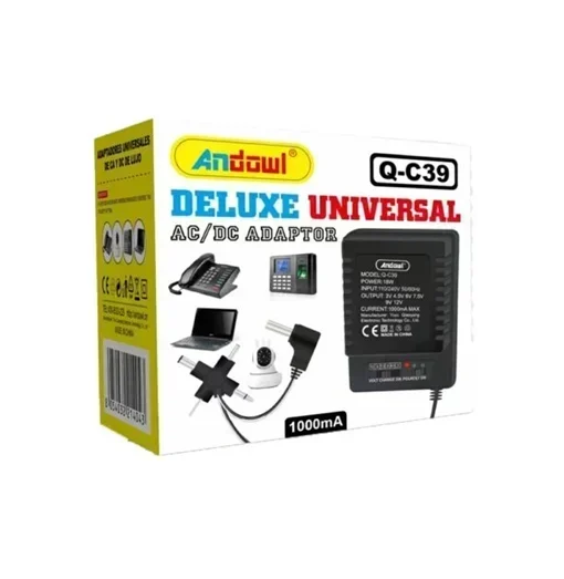 Deluxe Universal αντάπτορας 1000mA 18W AC/DC Andowl Q-C39 μαύρο