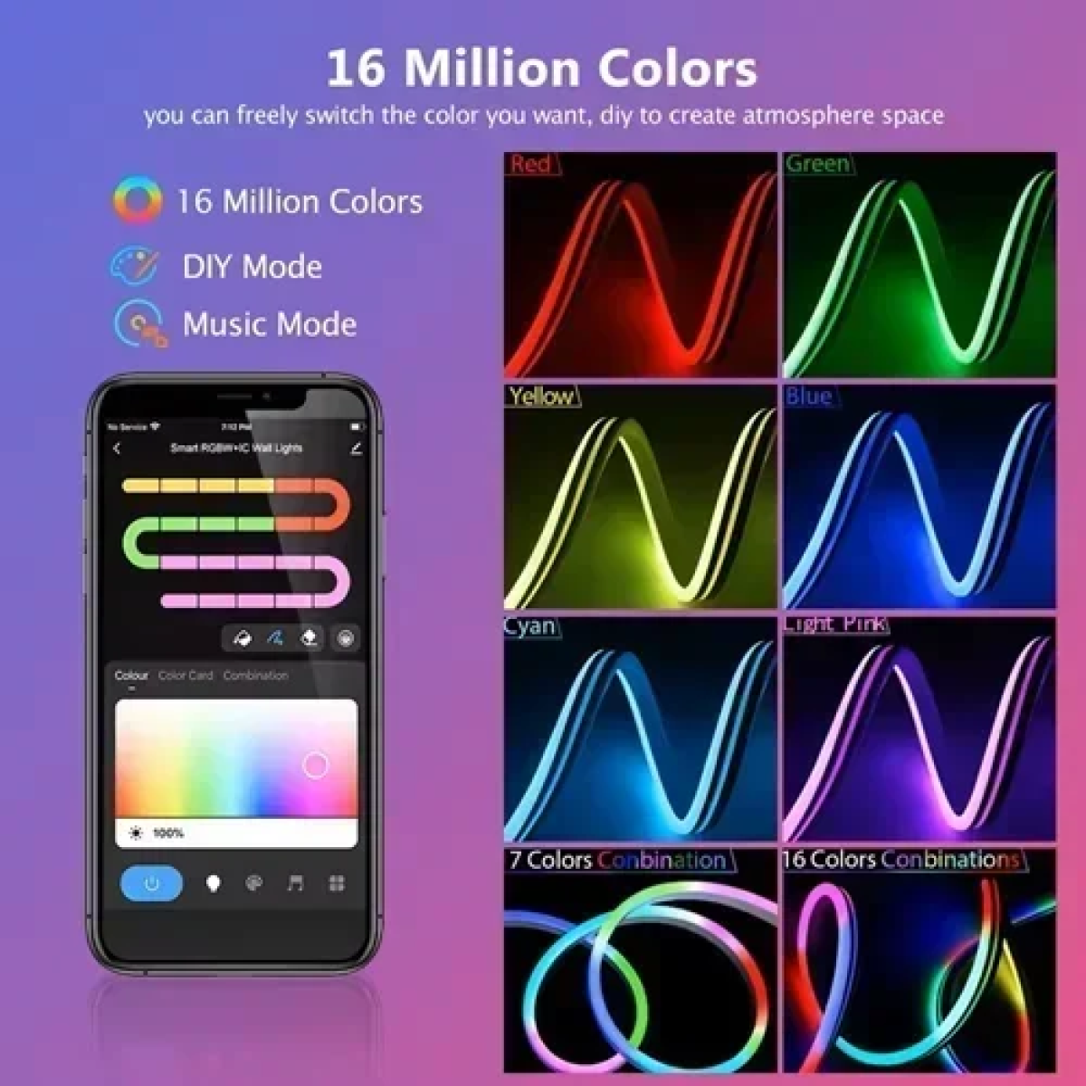 Διακοσμητική ταινία LED RGB 3m με τηλεχειριστήριο και WiFi - LED Neon Lights LD04 - Image 3