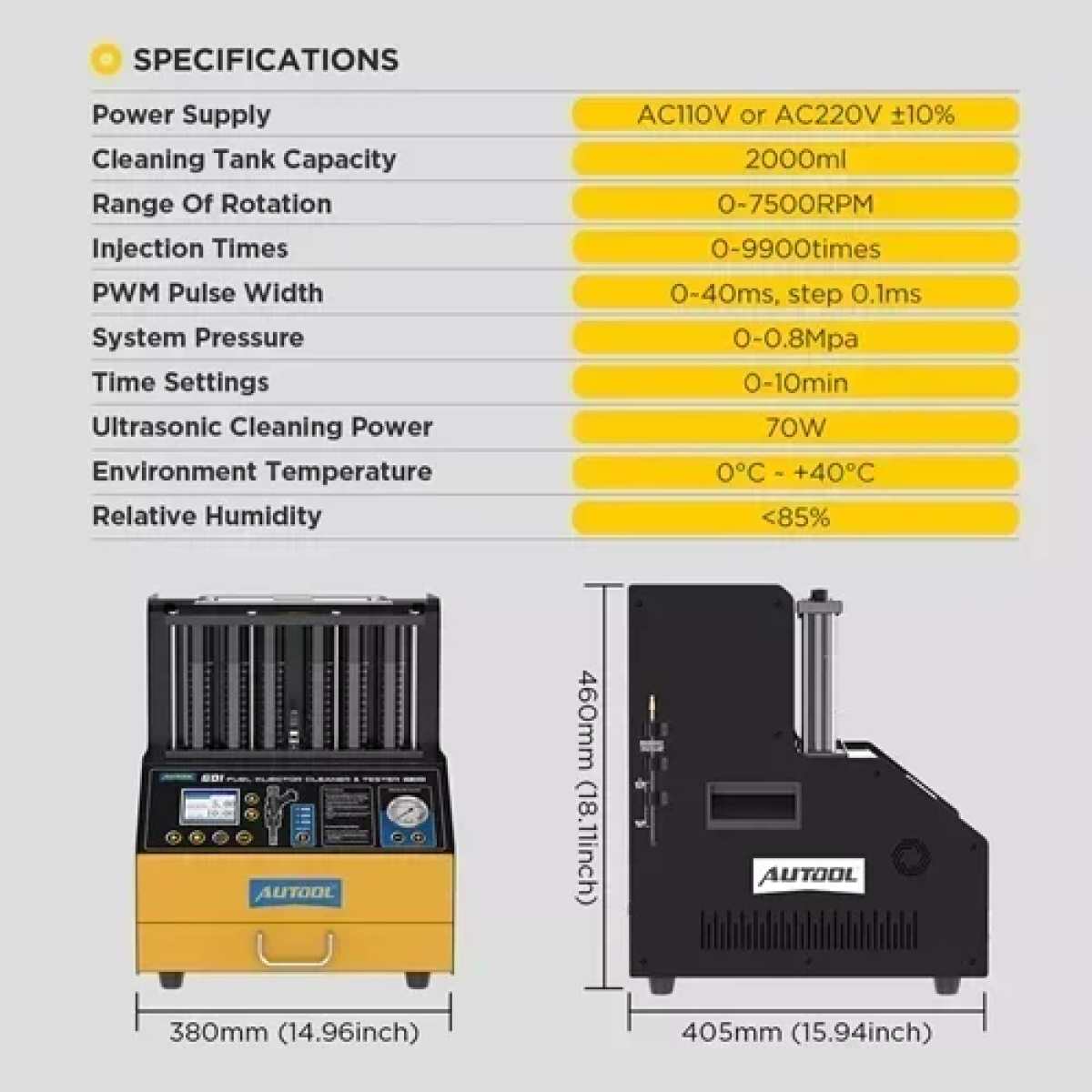 Επαγγελματική μηχανή καθαρισμού μπέκ - Fuel Injector Cleaner And Tester AUTOOL CT500 - Image 8