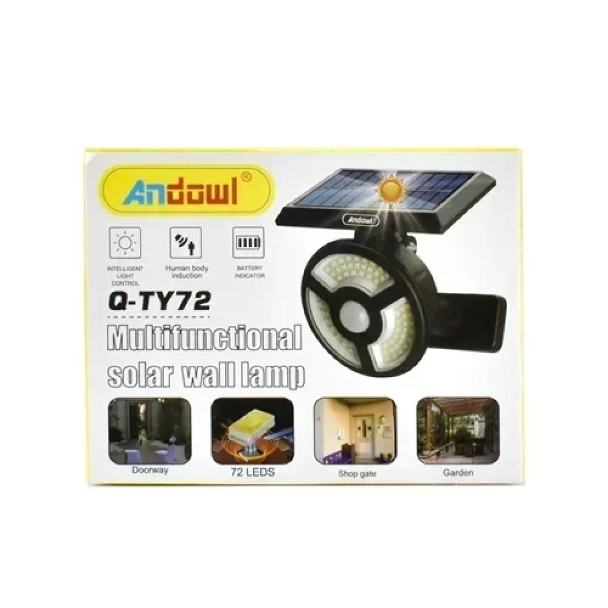 Επιτοίχιο ηλιακό φωτιστικό κήπου 72LED με αισθητήρα κίνησης IP65 Andowl Q-TY72 – μαύρο - Image 3