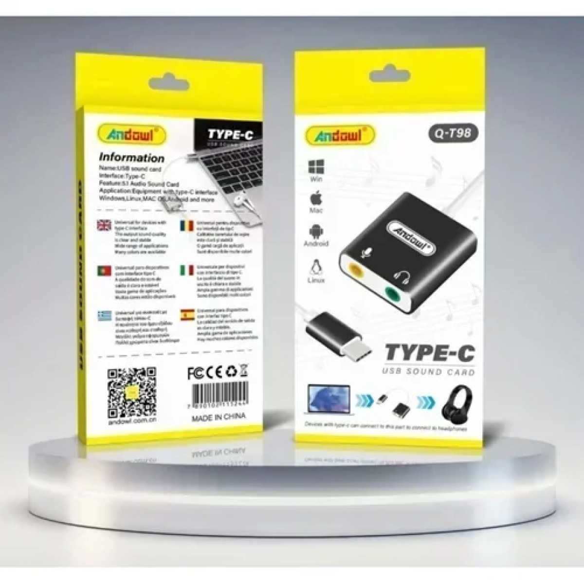 Εξωτερική κάρτα ήχου USB TYPE-C για Android-Mac-Win-Linux 3,5 mm Andowl Q-T98 μαύρο - Image 4