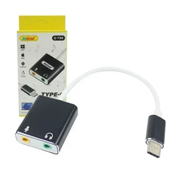 Εξωτερική κάρτα ήχου USB TYPE-C για Android-Mac-Win-Linux 3,5 mm Andowl Q-T98 μαύρο