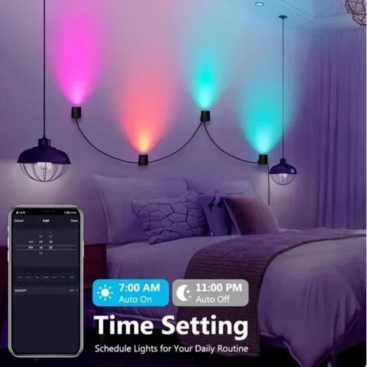 Έξυπνα φωτιστικά τοίχου LED RGB 4τμχ με WiFi, τηλεχειριστήριο και έλεγχο εφαρμογής Smart Wall Light BD043-Y - Image 4