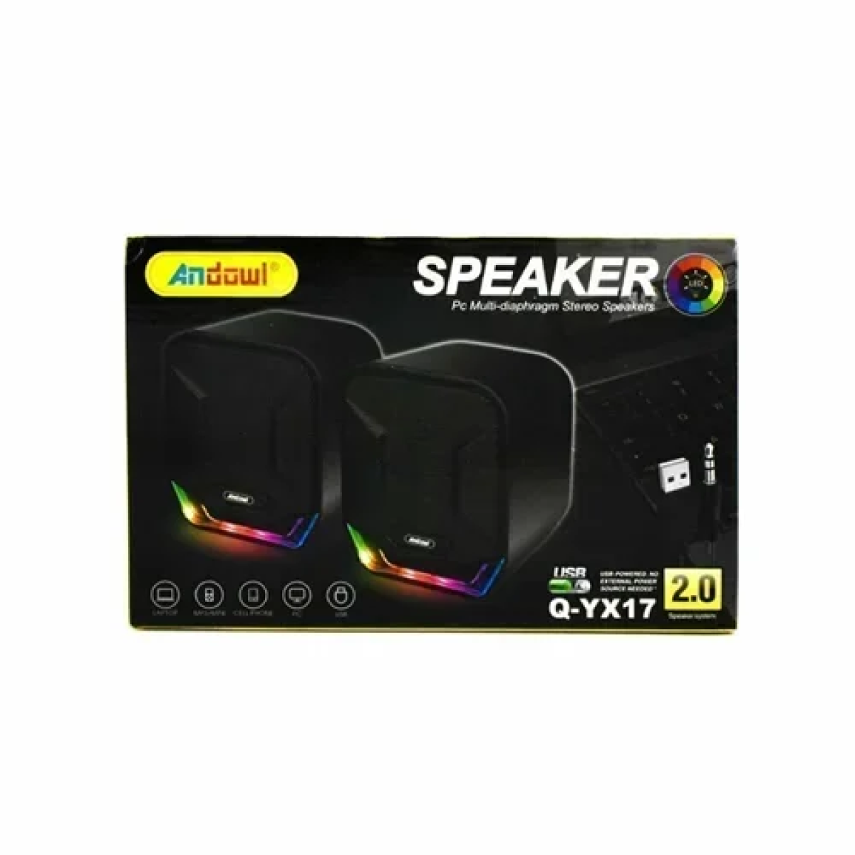 Ηχεία υπολογιστή 2.0 με RGB φωτισμό και ισχύ 3W Andowl Q-YX17 μαύρο - Image 4