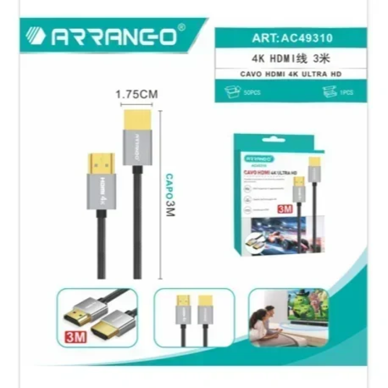 Καλώδιο Σύνδεσης HDMI 4K Ultra-Speed 3M Arrango AC49310