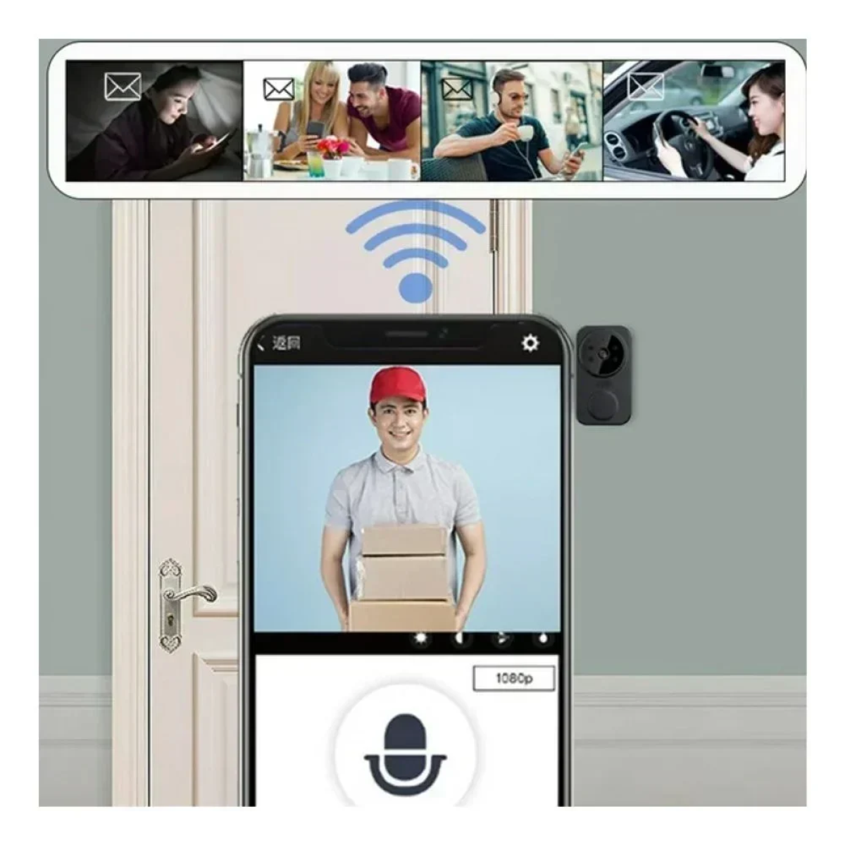 M8 WiFi Κουδούνι Πόρτας HD με Αισθητήρα Κίνησης και Νυχτερινή Λήψη Μαύρο