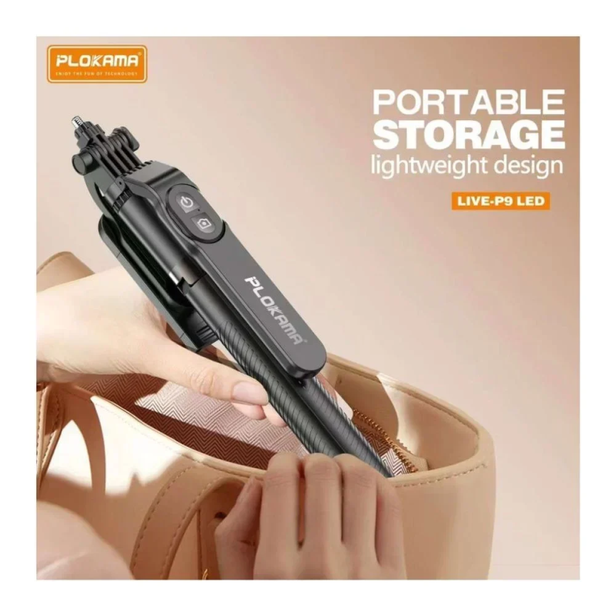 Plokama PK-P9 Selfie Stick Τρίποδο Κινητού με Bluetooth Μαύρο