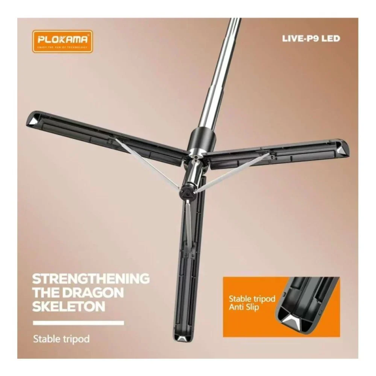 Plokama PK-P9 Selfie Stick Τρίποδο Κινητού με Bluetooth Μαύρο