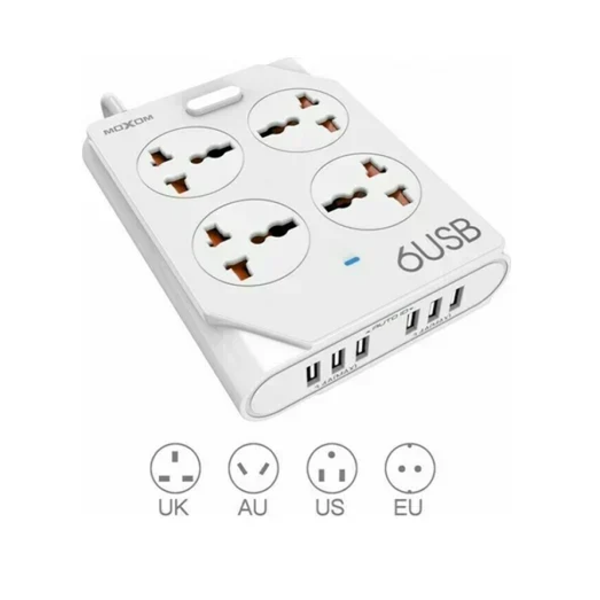 Πολύπριζο 4 θέσεων με 6 USB και καλώδιο 1.5m Moxom KH-63Y λευκό - Image 3