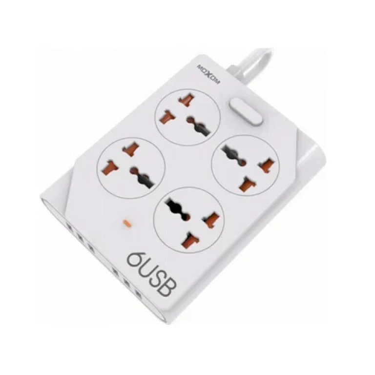 Πολύπριζο 4 θέσεων με 6 USB και καλώδιο 1.5m Moxom KH-63Y λευκό