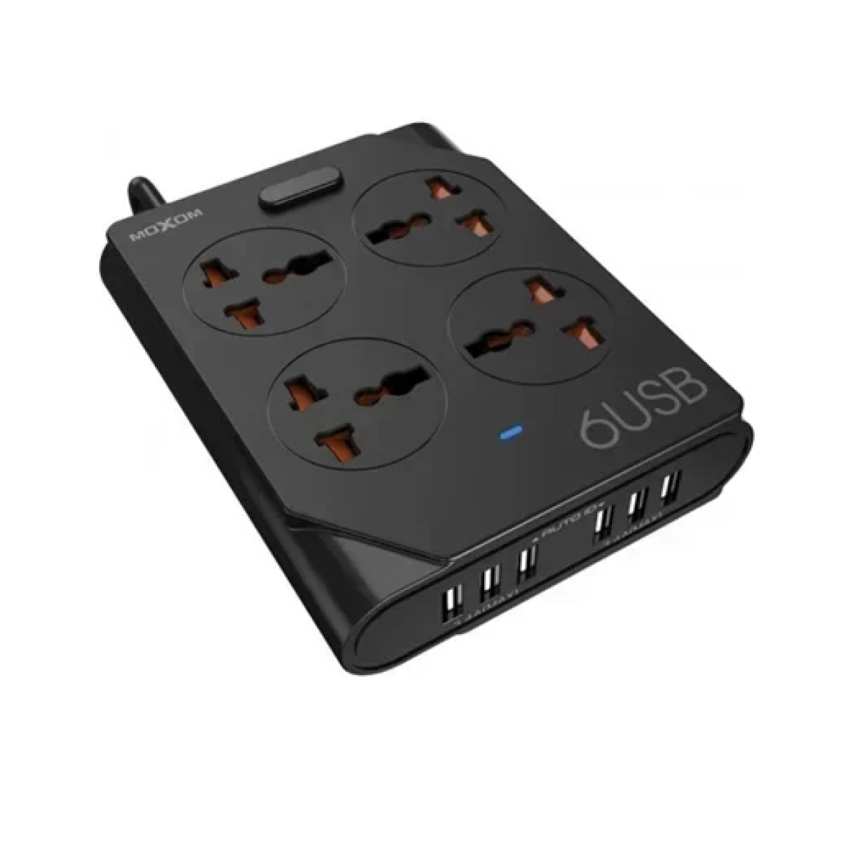 Πολύπριζο 4 θέσεων με 6 USB και καλώδιο 1.5m Moxom KH-63Y μαύρο - Image 3