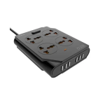 Πολύπριζο 4 θέσεων με 6 USB και καλώδιο 1.5m Moxom KH-63Y μαύρο - Image 4