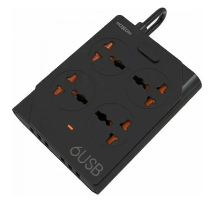 Πολύπριζο 4 θέσεων με 6 USB και καλώδιο 1.5m Moxom KH-63Y μαύρο