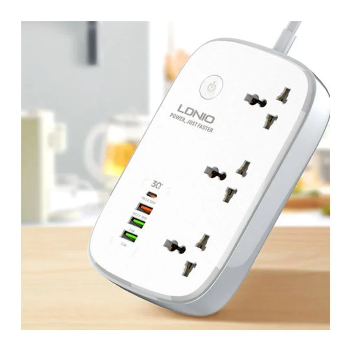 Πολύπριζο LDNIO SCW3451 3πλό με 3 Θύρες USB-A & 1 Θύρα USB-C (Άσπρο-Γκρι)