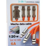 Universal Καλώδιο 3 σε 1 Γρήγορης Φόρτισης 120W 6A 1.2m - Πορτοκαλί