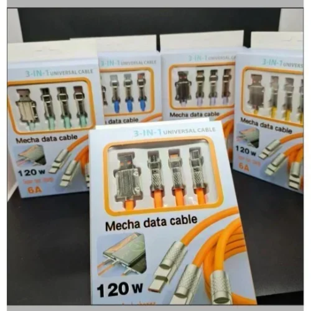 Universal Καλώδιο 3 σε 1 Γρήγορης Φόρτισης 120W 6A 1.2m - Πορτοκαλί