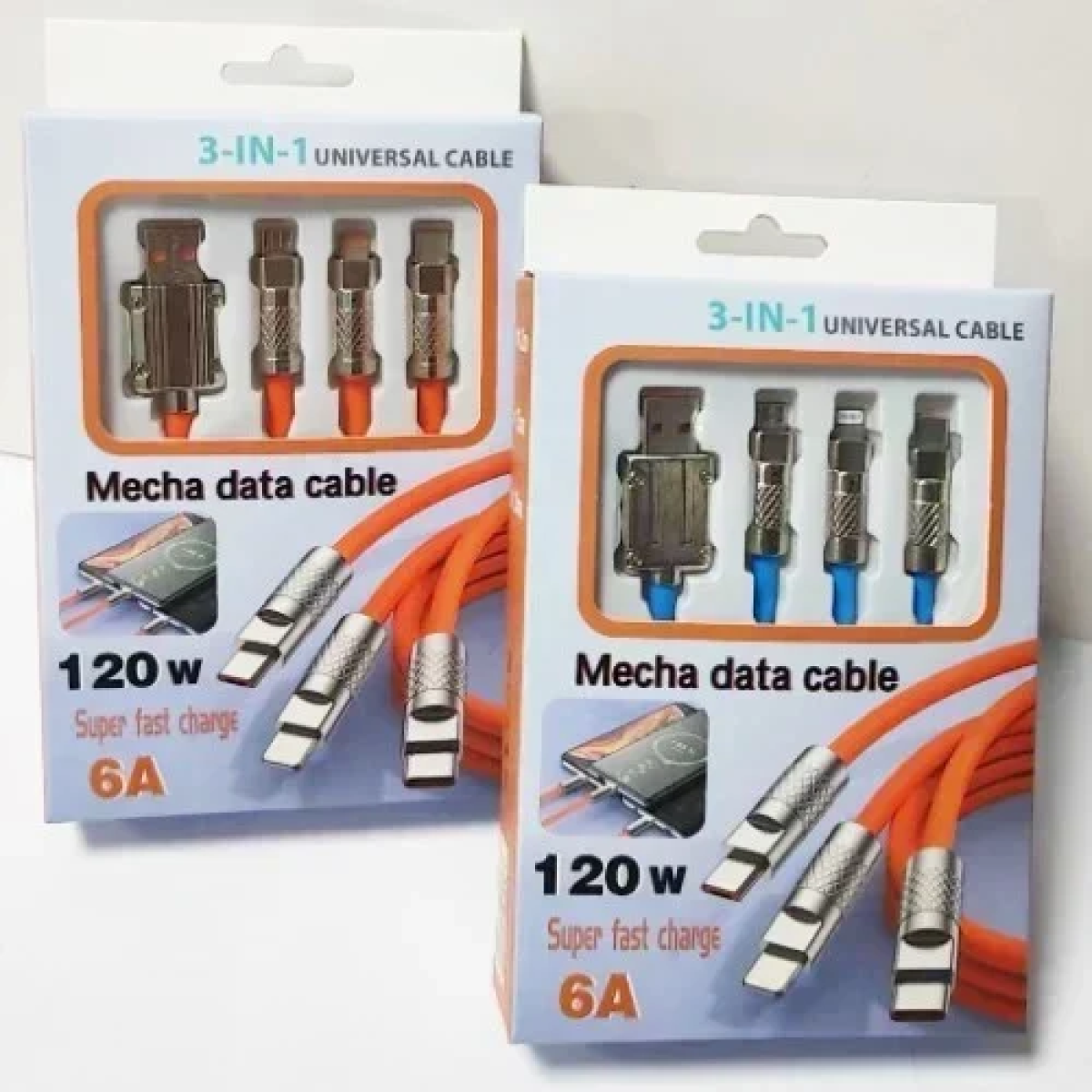 Universal Καλώδιο 3 σε 1 Γρήγορης Φόρτισης 120W 6A 1.2m - Πορτοκαλί