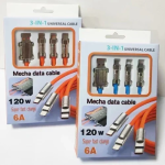 Universal Καλώδιο 3 σε 1 Γρήγορης Φόρτισης 120W 6A 1.2m - Πορτοκαλί