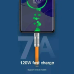 Universal Καλώδιο 3 σε 1 Γρήγορης Φόρτισης 120W 6A 1.2m - Πορτοκαλί