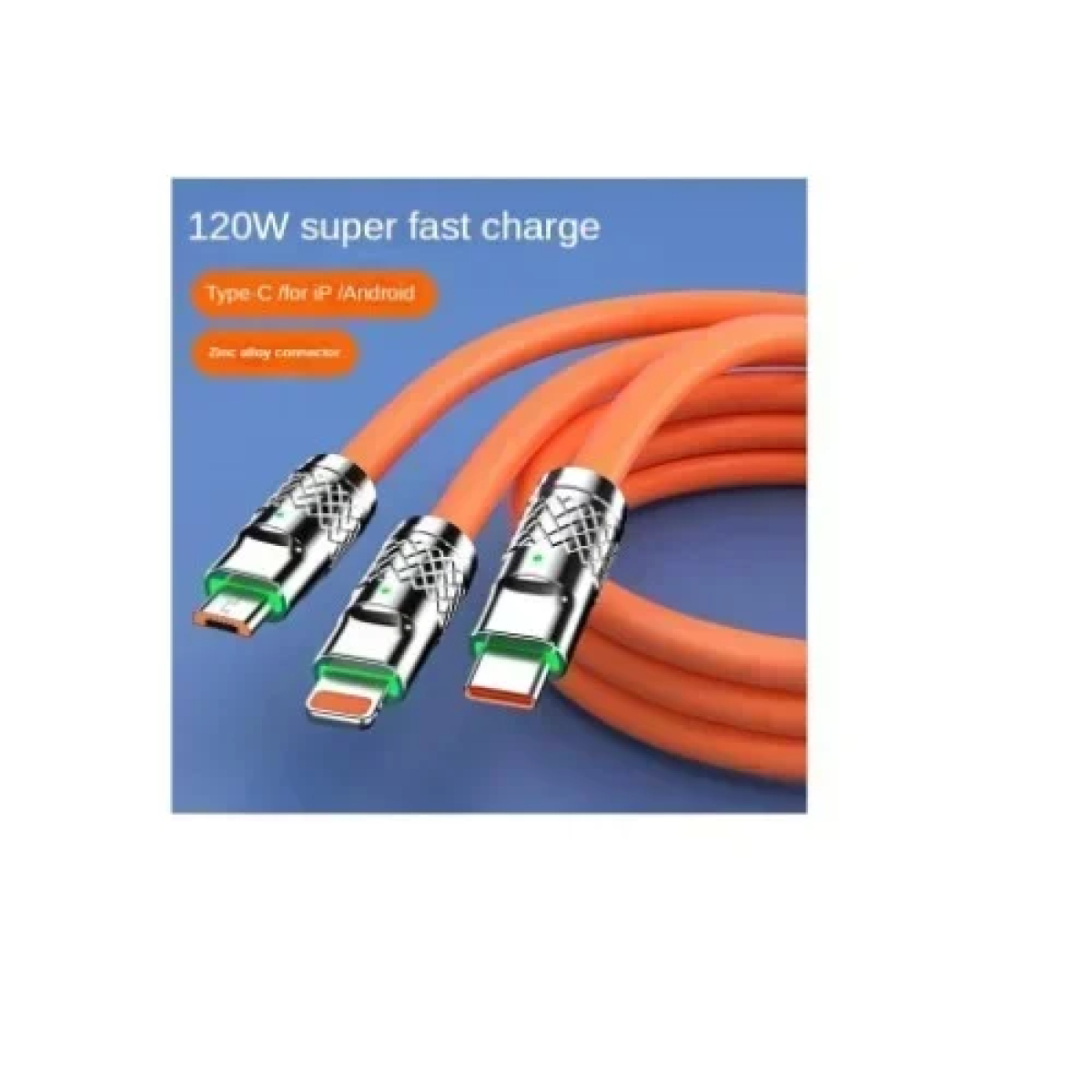 Universal Καλώδιο 3 σε 1 Γρήγορης Φόρτισης 120W 6A 1.2m - Πορτοκαλί