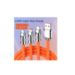 Universal Καλώδιο 3 σε 1 Γρήγορης Φόρτισης 120W 6A 1.2m - Πορτοκαλί