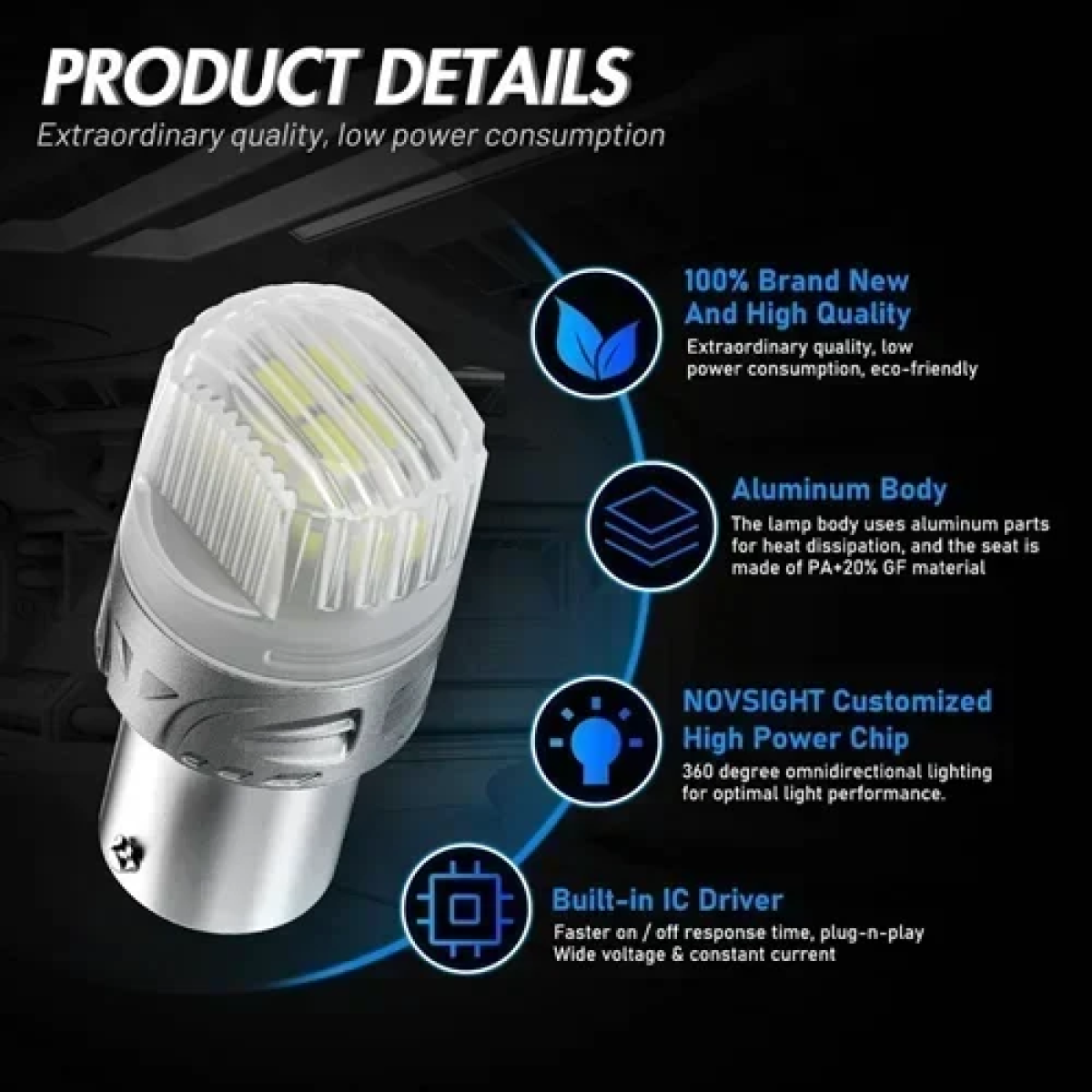 Σετ λάμπες LED αυτοκινήτου 2 τεμάχια Novsight A500-SL9-1157W8 - Image 3
