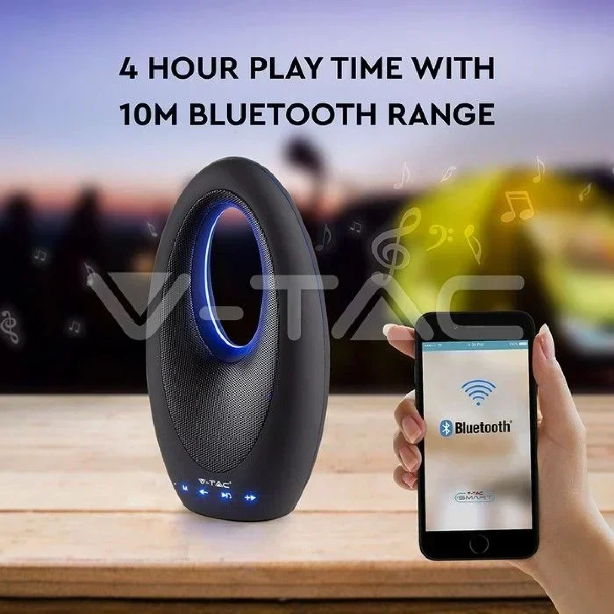 V-TAC SPKR SKU 7725 Φορητό Aσύρματο Hχείο Μαύρο