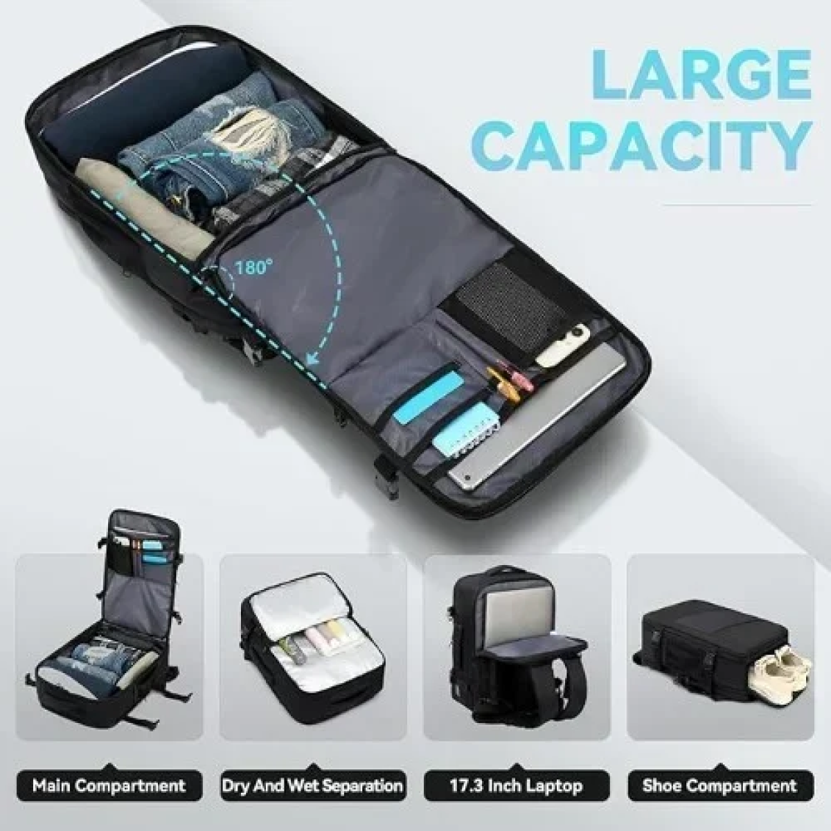 Αδιάβροχο Σακίδιο Πλάτης Επεκτεινόμενο με θύρα USB 8853 Μαύρο