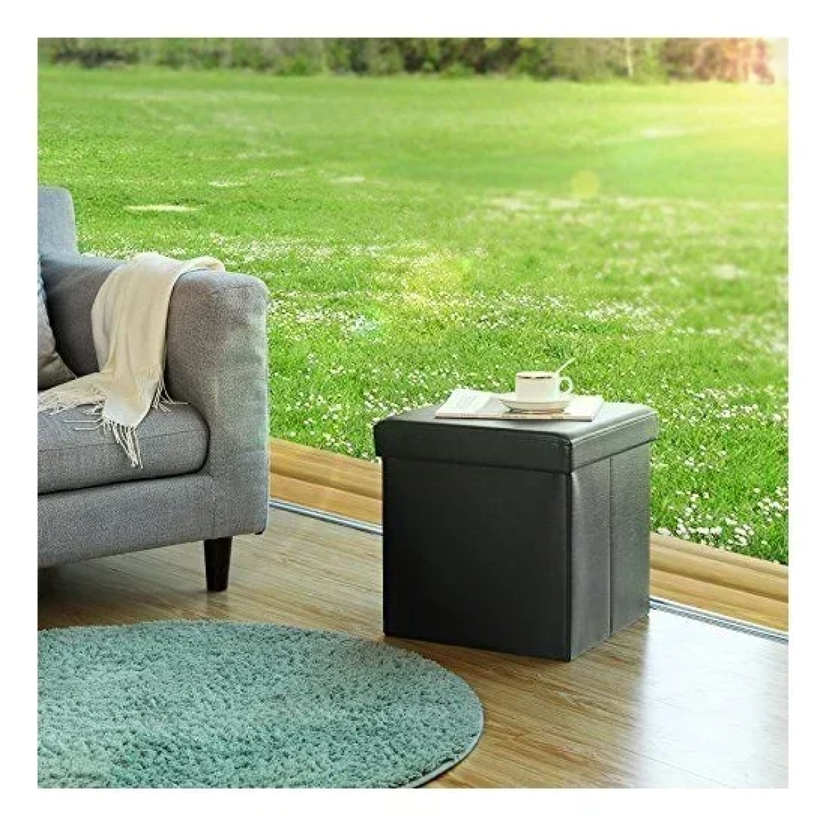 Σκαμπό & Κουτί αποθήκευσης 2 σε 1 από PVC 31x31x31 cm Μαύρο 2208857