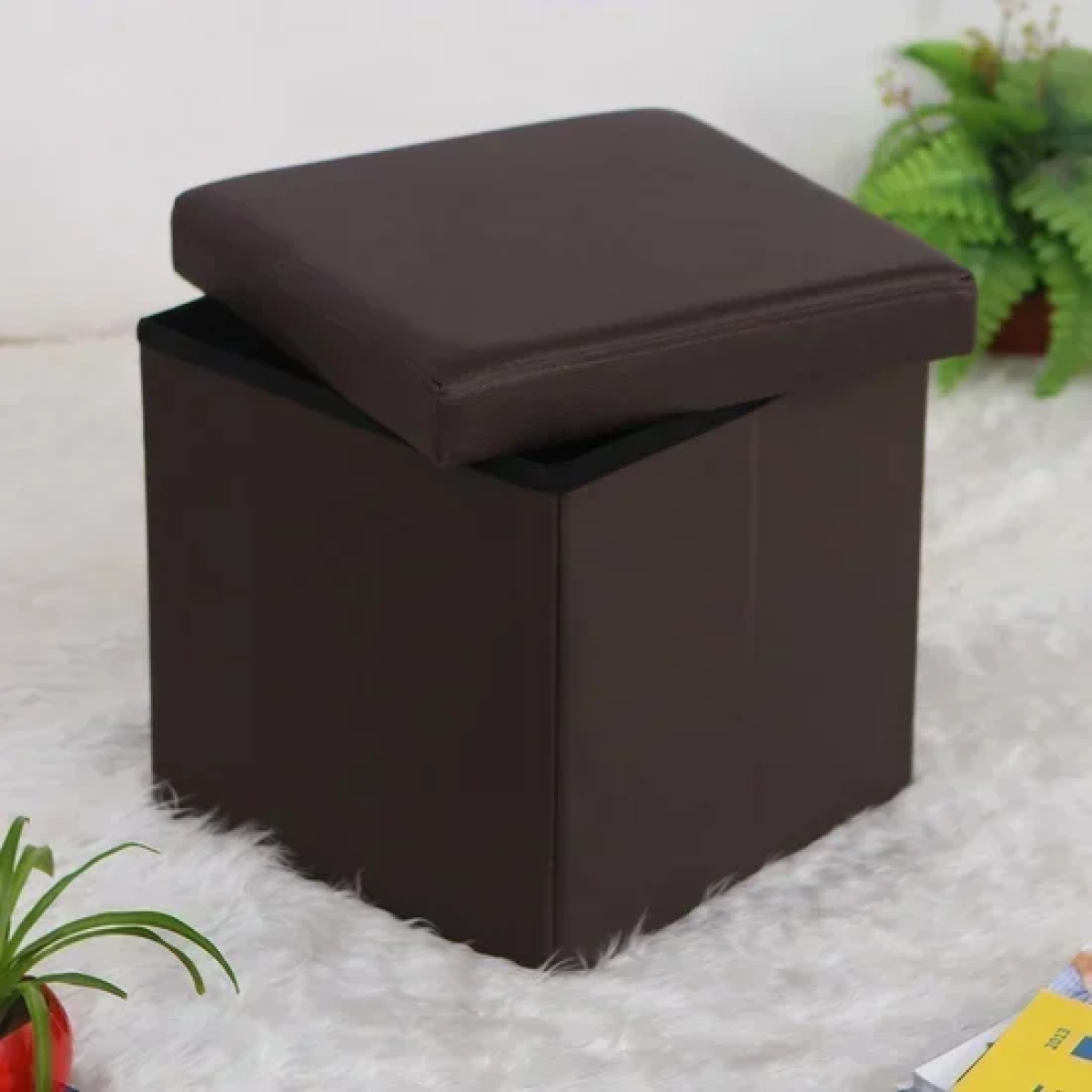 Σκαμπό & Κουτί αποθήκευσης 2 σε 1 από PVC 31x31x31 cm Καφέ 2208859