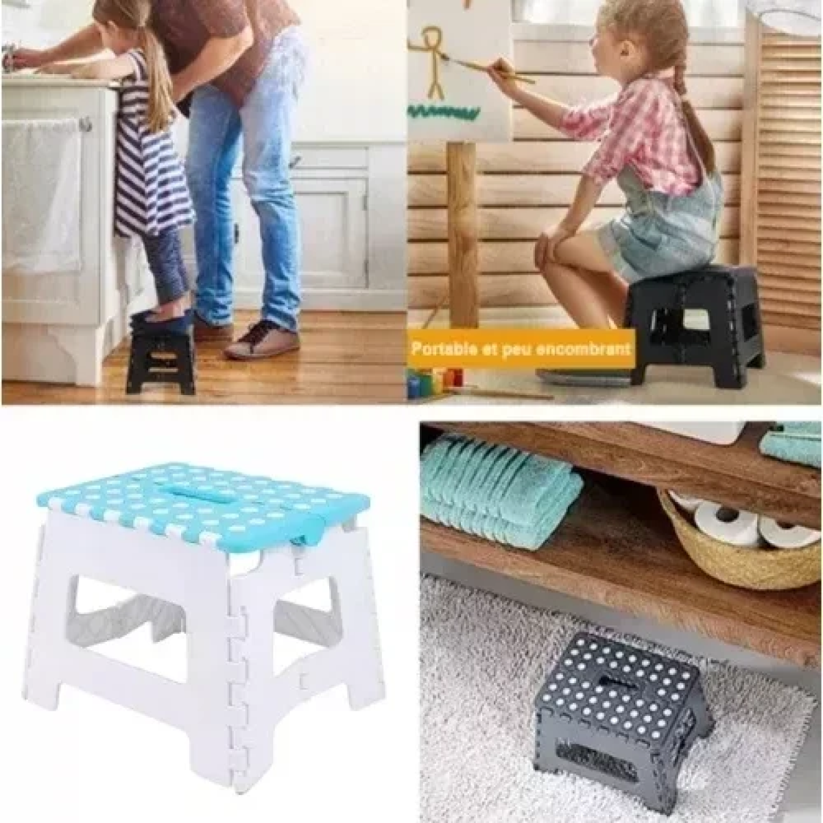 Πτυσσόμενο Φορητό Σκαμπό 22x29x22 cm με αντοχή έως 150kg 3318283 Λευκό-Μπλε