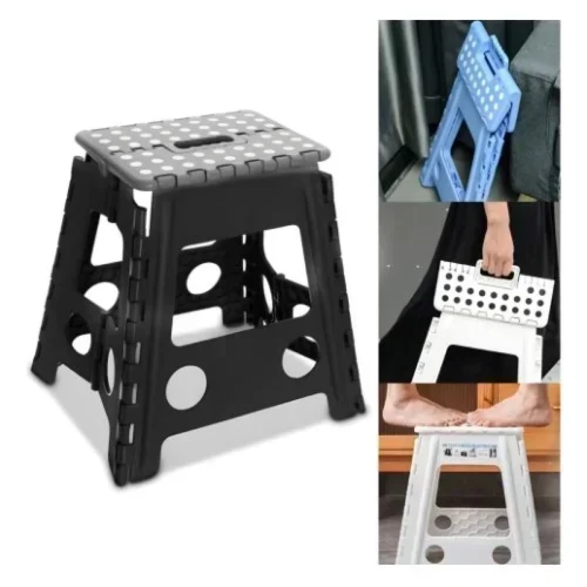 Πτυσσόμενο Φορητό Σκαμπό 32x29x22 cm με αντοχή έως 150kg 3318284 Μαύρο-Γκρι