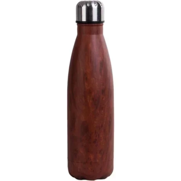 Παγούρι Θερμός 500ml Ανοξείδωτο με Βιδωτό Καπάκι & Εφέ Ξύλου 7001