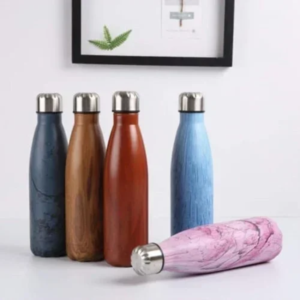Παγούρι Θερμός 500ml Ανοξείδωτο με Βιδωτό Καπάκι & Εφέ Ξύλου 7001