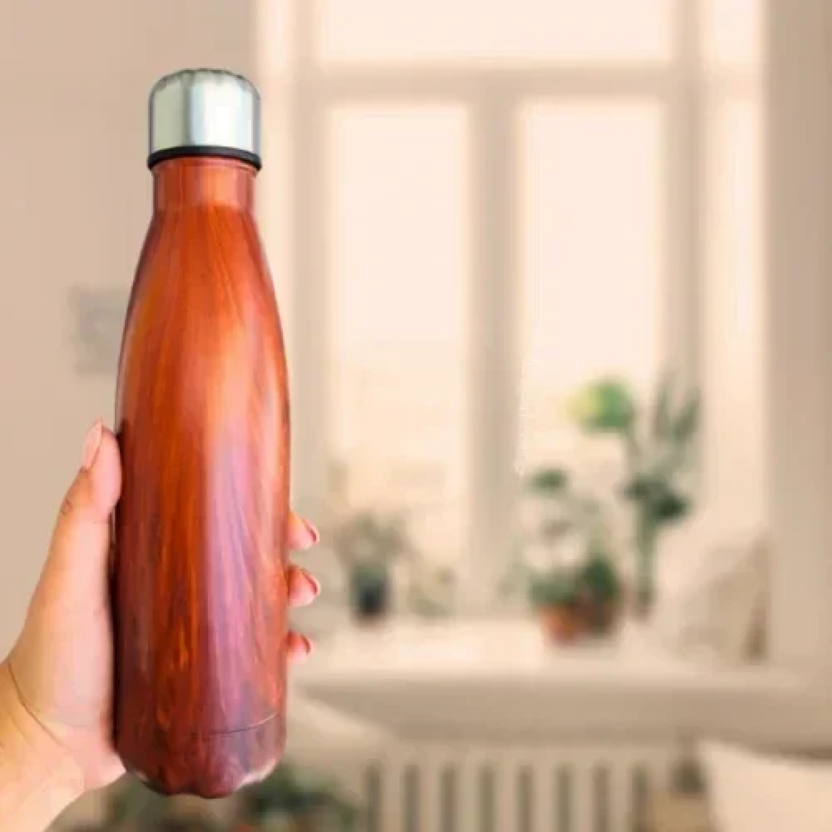Παγούρι Θερμός 500ml Ανοξείδωτο με Βιδωτό Καπάκι & Εφέ Ξύλου 7001