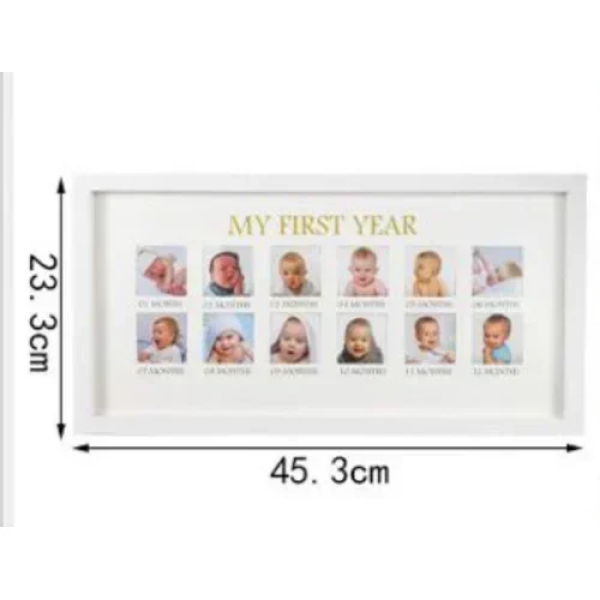 Παιδική Ξύλινη Κορνίζα 12 θέσεων My first year 23.3x45.3cm Λευκή SDS-25275