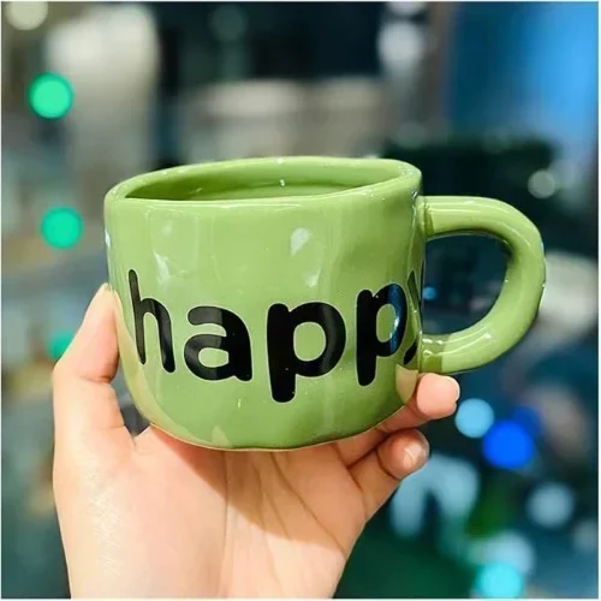 Κεραμική Κούπα 350ml happy 9.2x6.9cm SDS-25461 Πράσινη