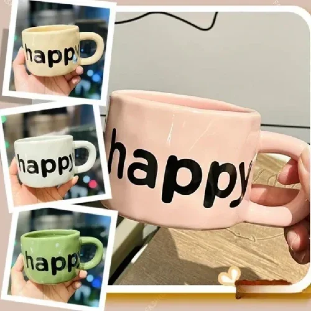 Κεραμική Κούπα 350ml happy 9.2x6.9cm SDS-25461 Πράσινη