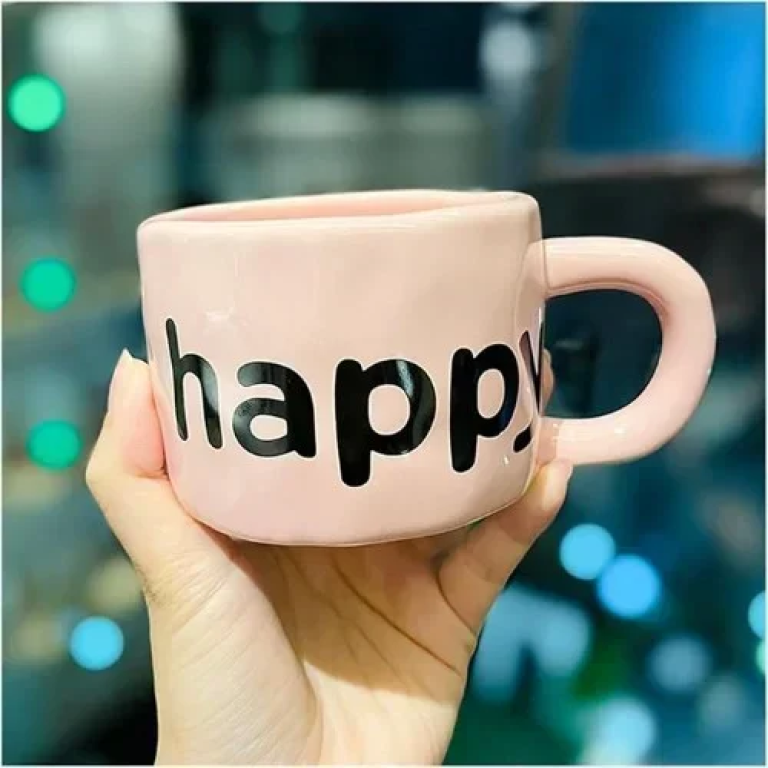 Κεραμική Κούπα 350ml happy 9.2x6.9cm SDS-25461 Ροζ