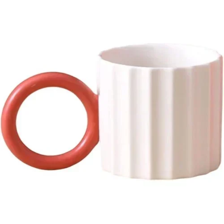 Κεραμική Κούπα 350ml 7.8x8.7cm SDS-25464 Λευκή με Κόκκινο Χερούλι
