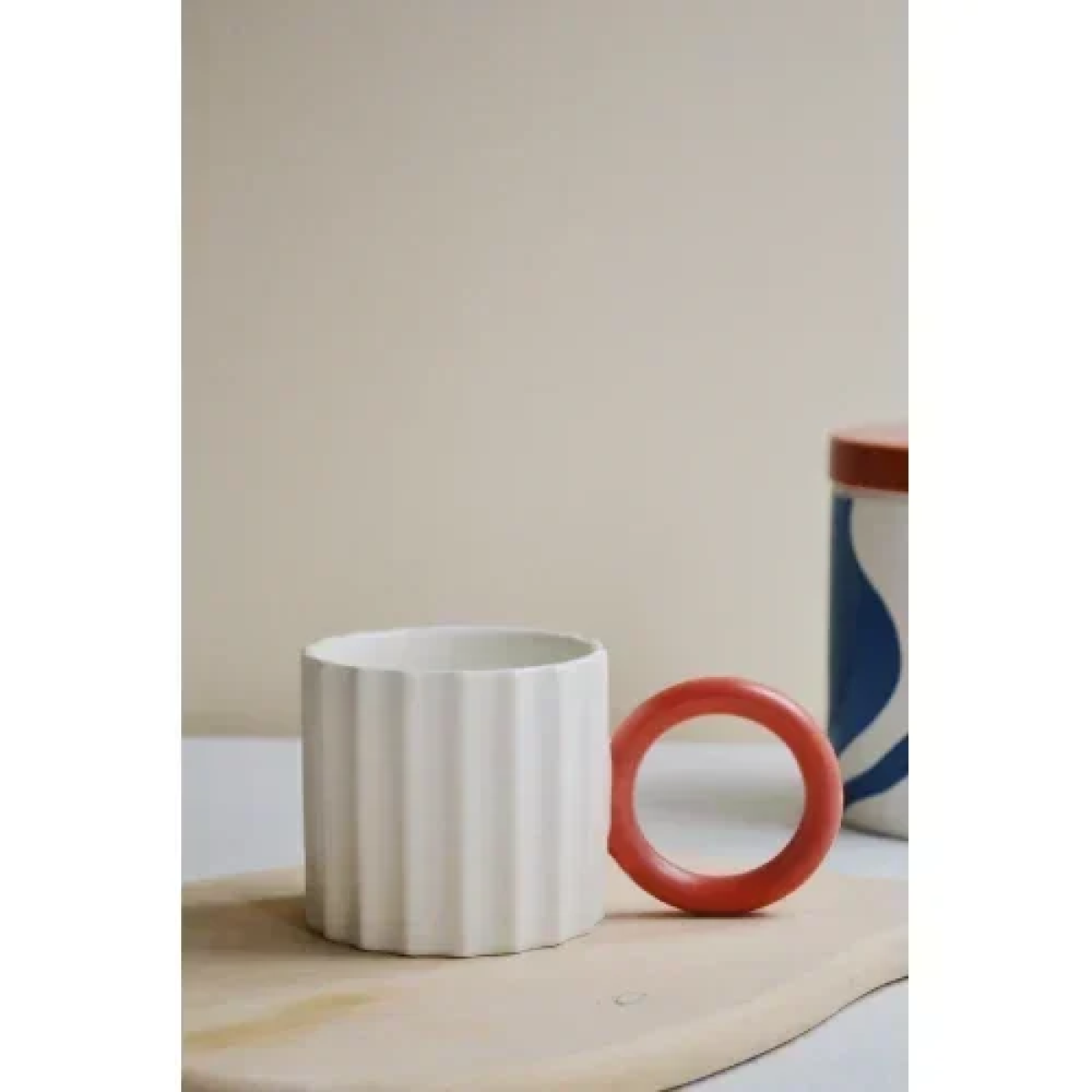 Κεραμική Κούπα 350ml 7.8x8.7cm SDS-25464 Λευκή με Κόκκινο Χερούλι