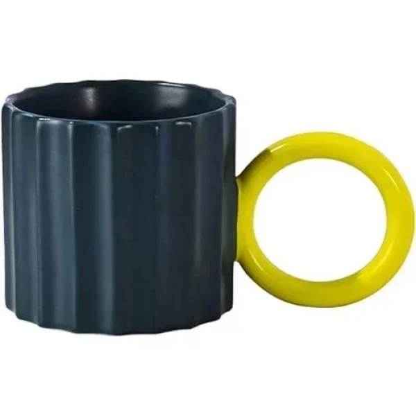 Κεραμική Κούπα 350ml 7.8x8.7cm SDS-25464 Μπλε με Κίτρινο Χερούλι